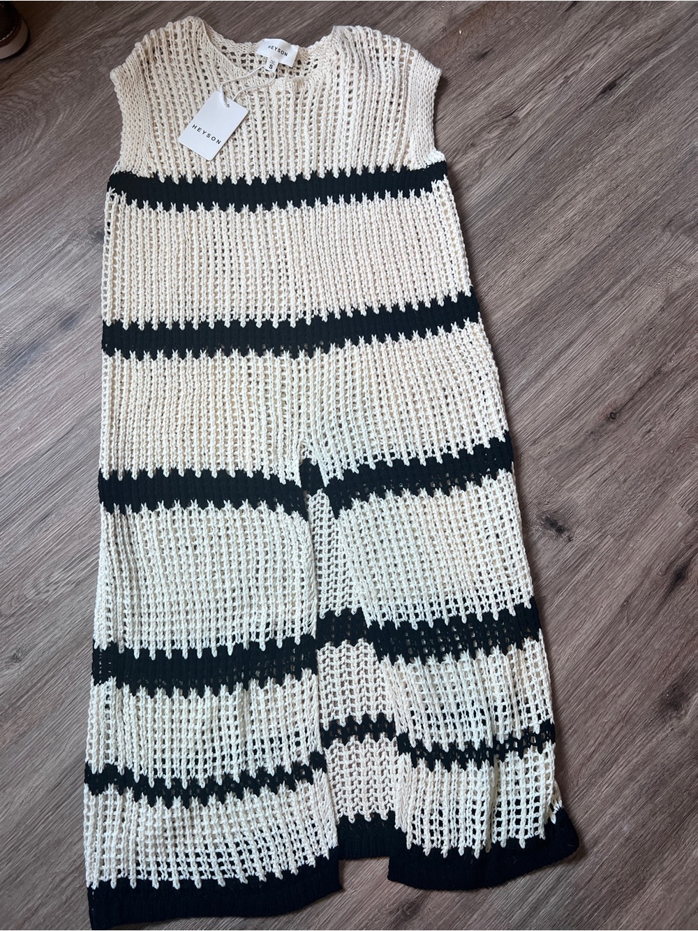 Mesh Stripe Knit Dress/swim coverup in Cream and Black